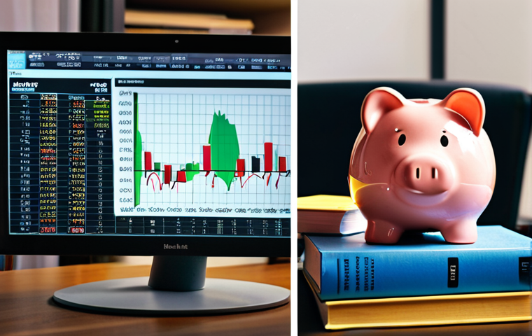 **

Prompt: A split image. On the left, a serene, softly lit image of a piggy bank nestled amongst savings books in a tidy home setting, emphasizing security and growth. On the right, a dynamic, brightly lit image of a trading floor with stock tickers, charts, and diverse people, emphasizing investment opportunities and growth potential with calculated risk.

**