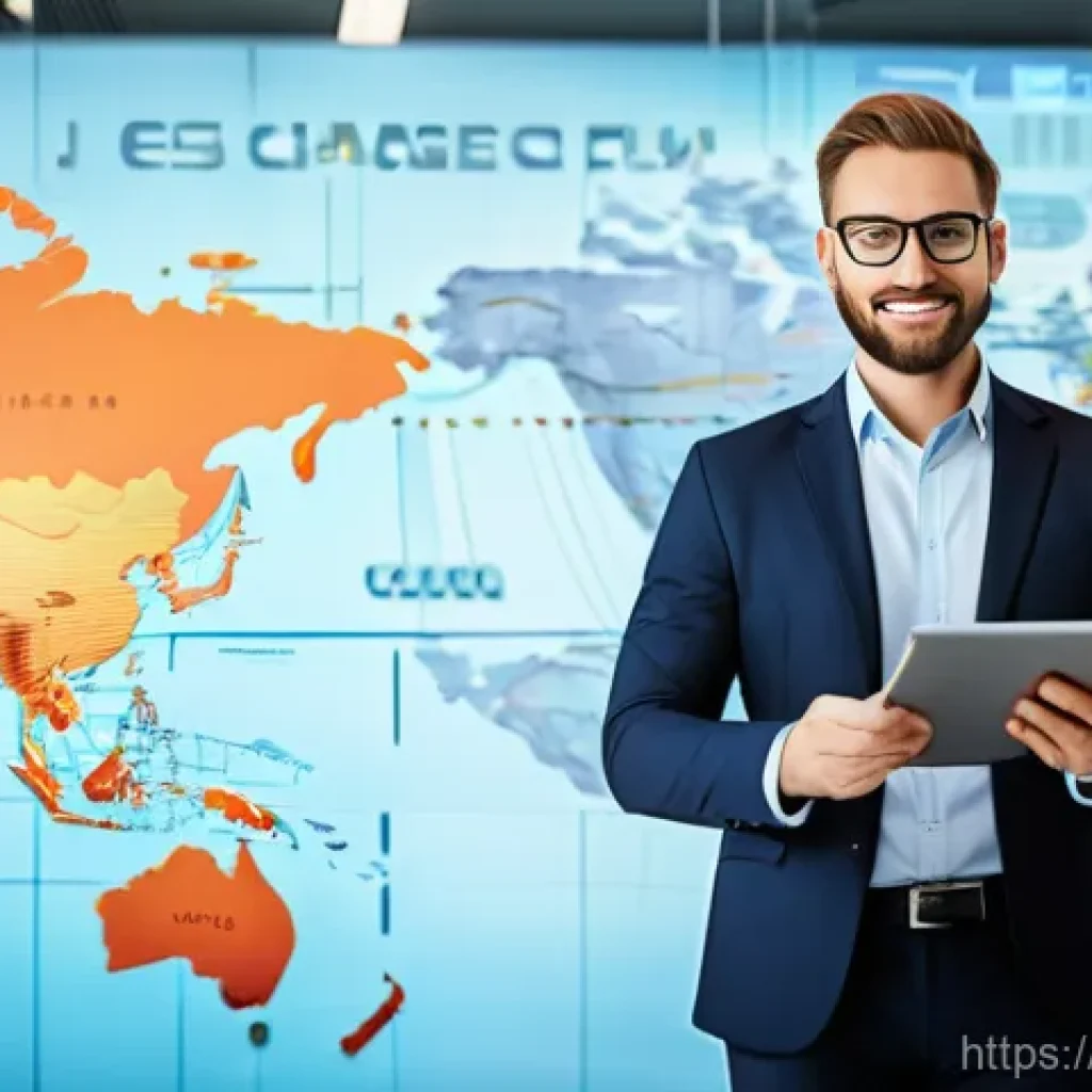 해외 취업자 금융 관리법 - A confident, diverse adult, wearing stylish business casual attire, stands in a modern, light-filled...