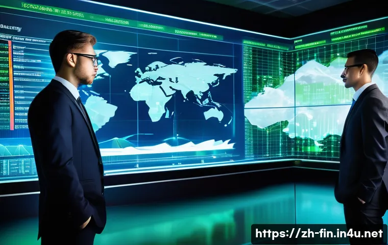 외환보유고와 경제 안정성 - A futuristic central bank office scene showing a diverse group of professionals analyzing digital ho...