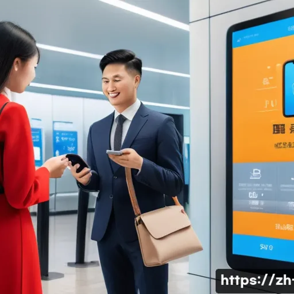 스위치 예금 이자율 - A modern Chinese bank interior with young professionals using mobile banking apps on smartphones, sh...