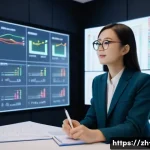 이자 계산 방법 - A modern financial education scene set in a bright, clean office environment with a young Chinese pr...