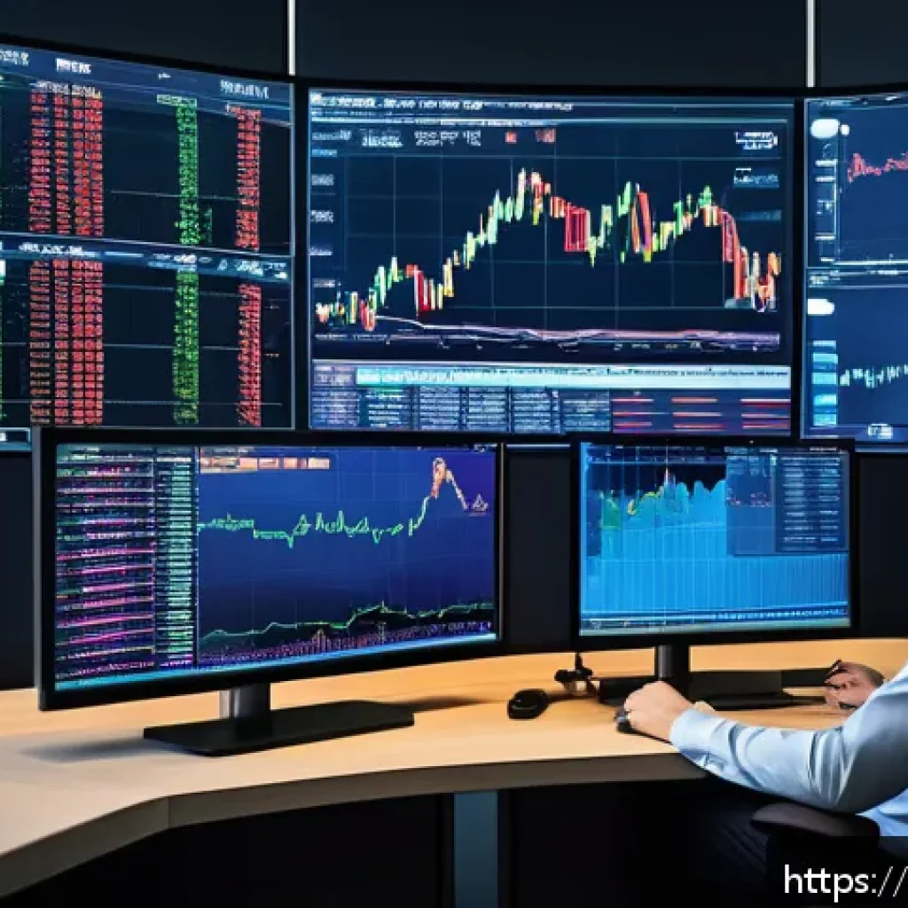 글로벌 금융위기와 외환 - A dynamic and detailed digital illustration of a modern forex trading desk during a financial crisis...