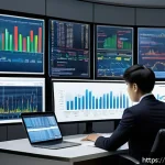 금융 상품 비교 사이트 - A modern financial investor analyzing diverse investment options on multiple digital screens in a sl...