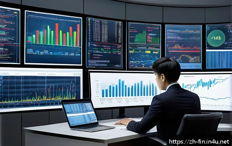 금융 상품 비교 사이트 - A modern financial investor analyzing diverse investment options on multiple digital screens in a sl...