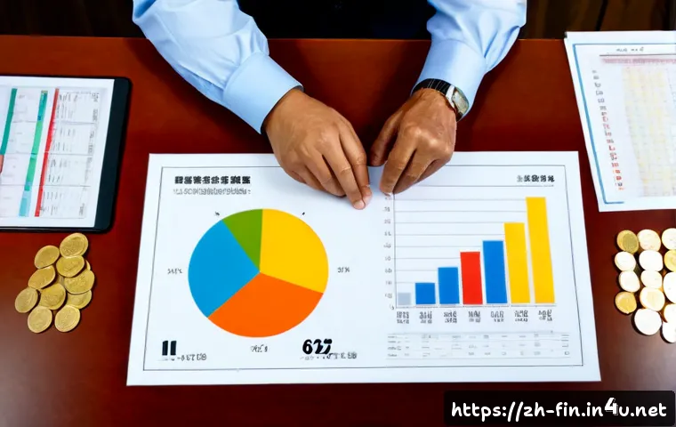 금융상품 포트폴리오 구성 - Photorealistic overhead view of a Chinese financial advisor and middle-aged couple reviewing a diver...